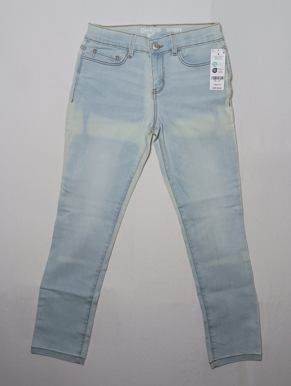 OshKosh B'gosh Girls Skinny Fit Jeans Size 8 Light Blue Wash Stretch Denim 24X24